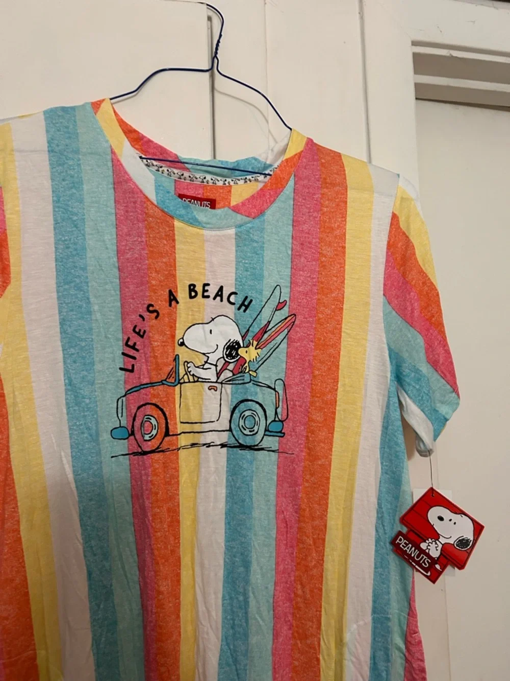 Peanuts Multicolor Stripe "Life's A Beach" T-Shirt Dress Snoopy - Picture 2 of 6